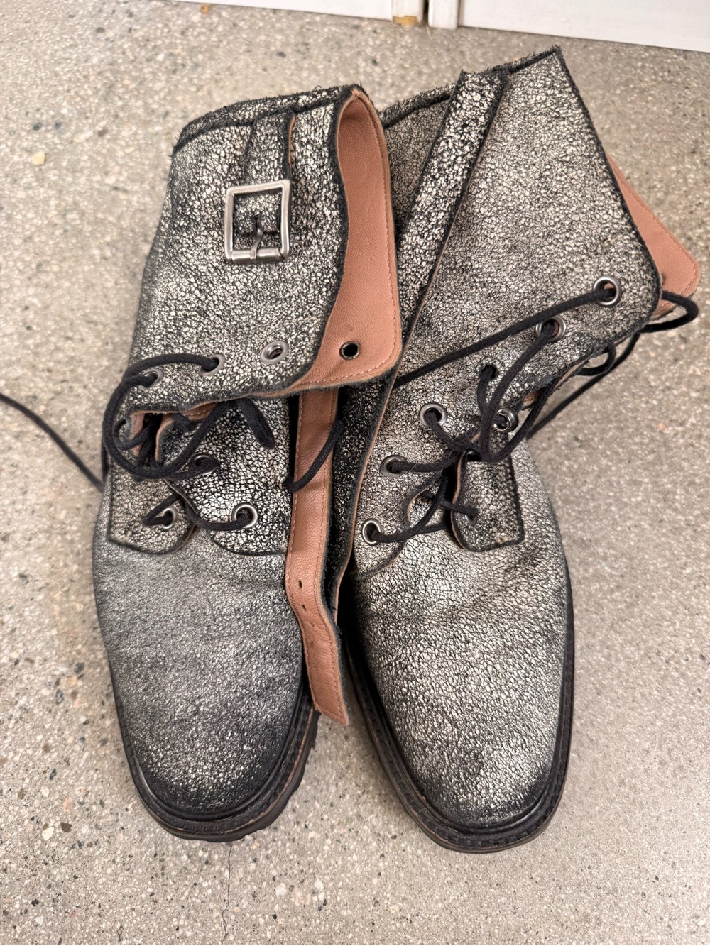 Rachel Comey Metallic Silver Lace-Up Boots